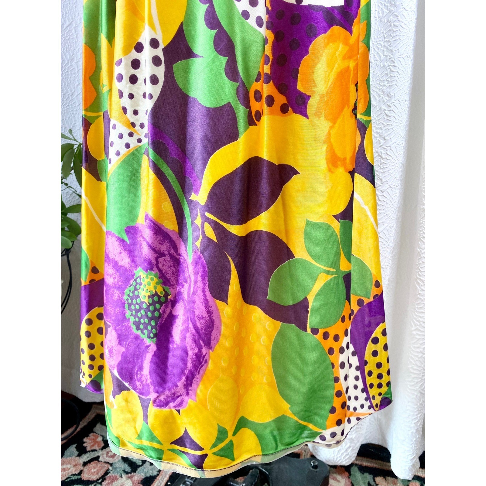 Vintage 1960s Floral Velvet Maxi Dress, Mod Style, Size S