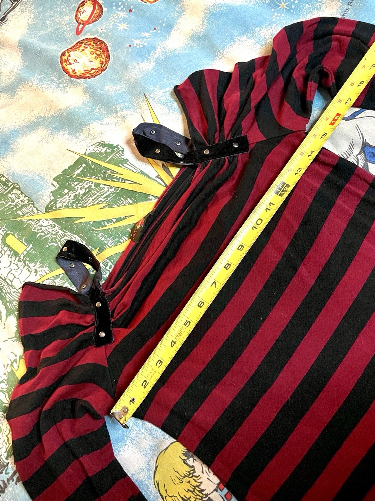 Y2K Off-Shoulder Red & Black Striped Goth Top w/ Strap Detail | Grunge Mall Alt
