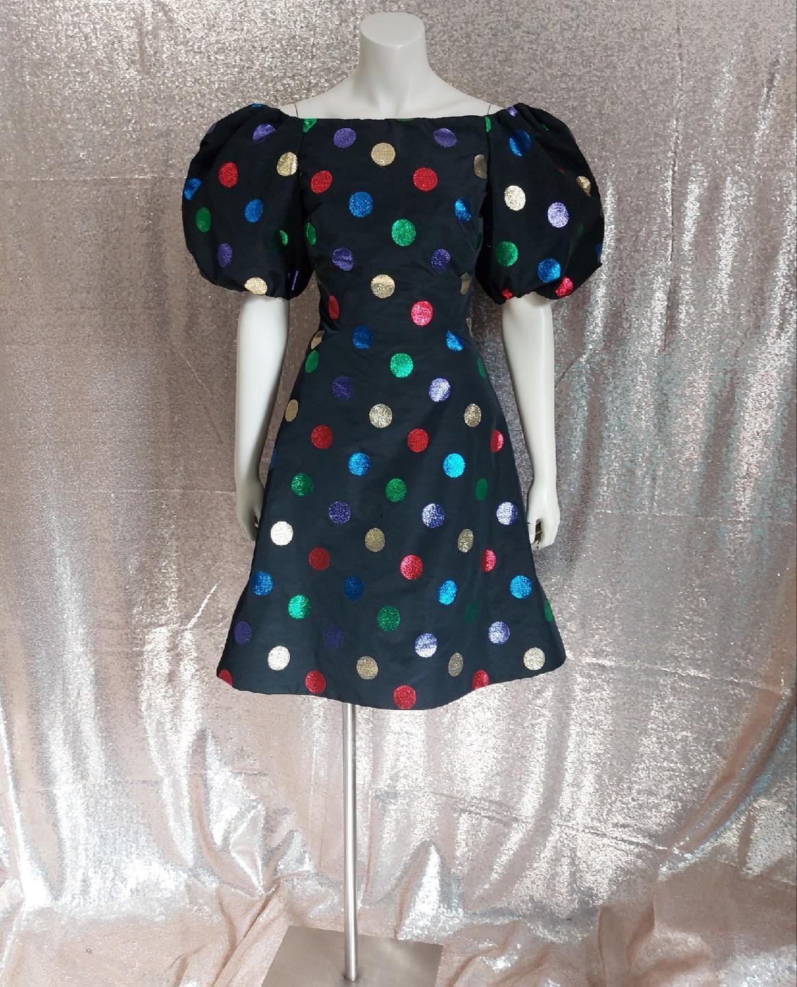 PUFF SLEEVE POLKA DOT Scassi Boutique Vintage 1980s PARTY COCKTAIL DRESS – S