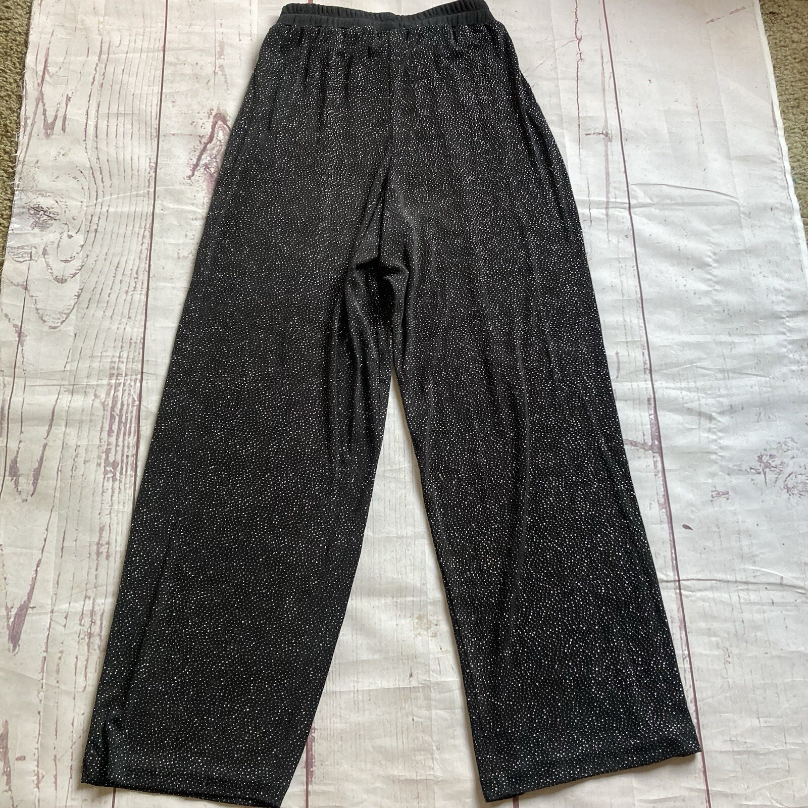 Vintage Rabbit Designs Size 14 Black Wide Leg Pants & Tunic Top Set Slinky USA