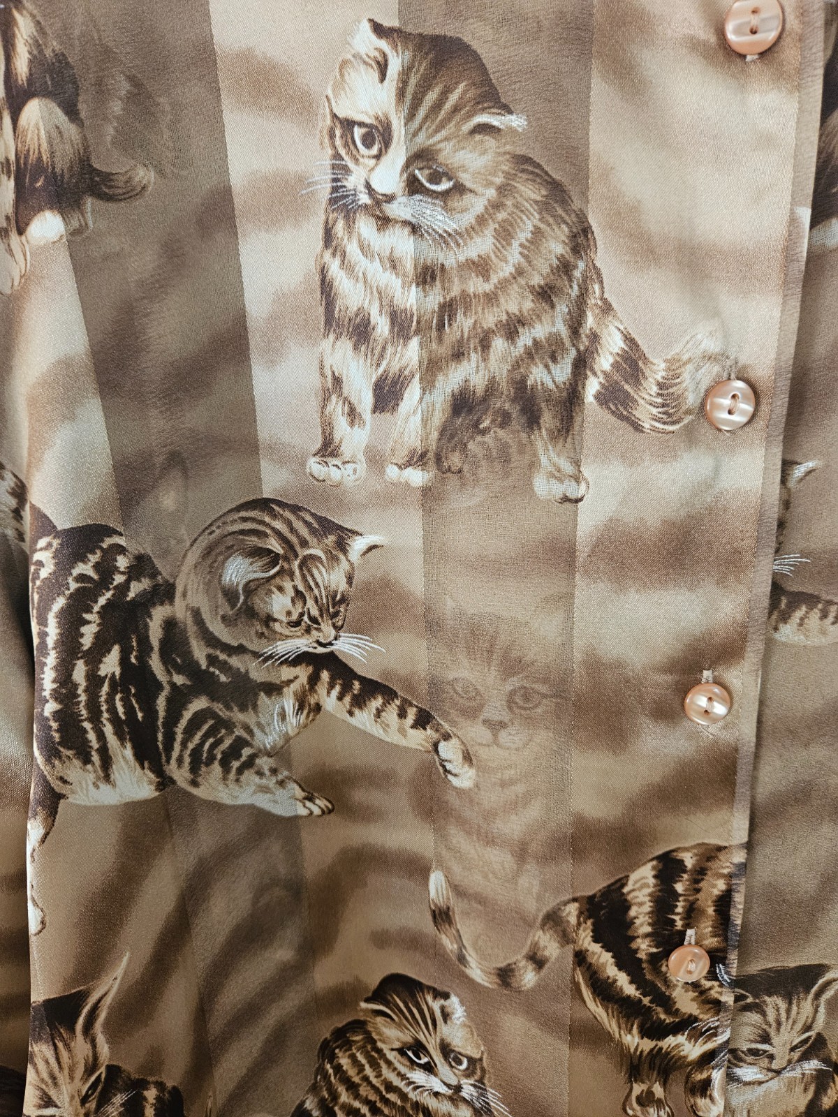 Vintage Bonworth Shear Polyester Cat Print Long Sleeve Button Down sz XL