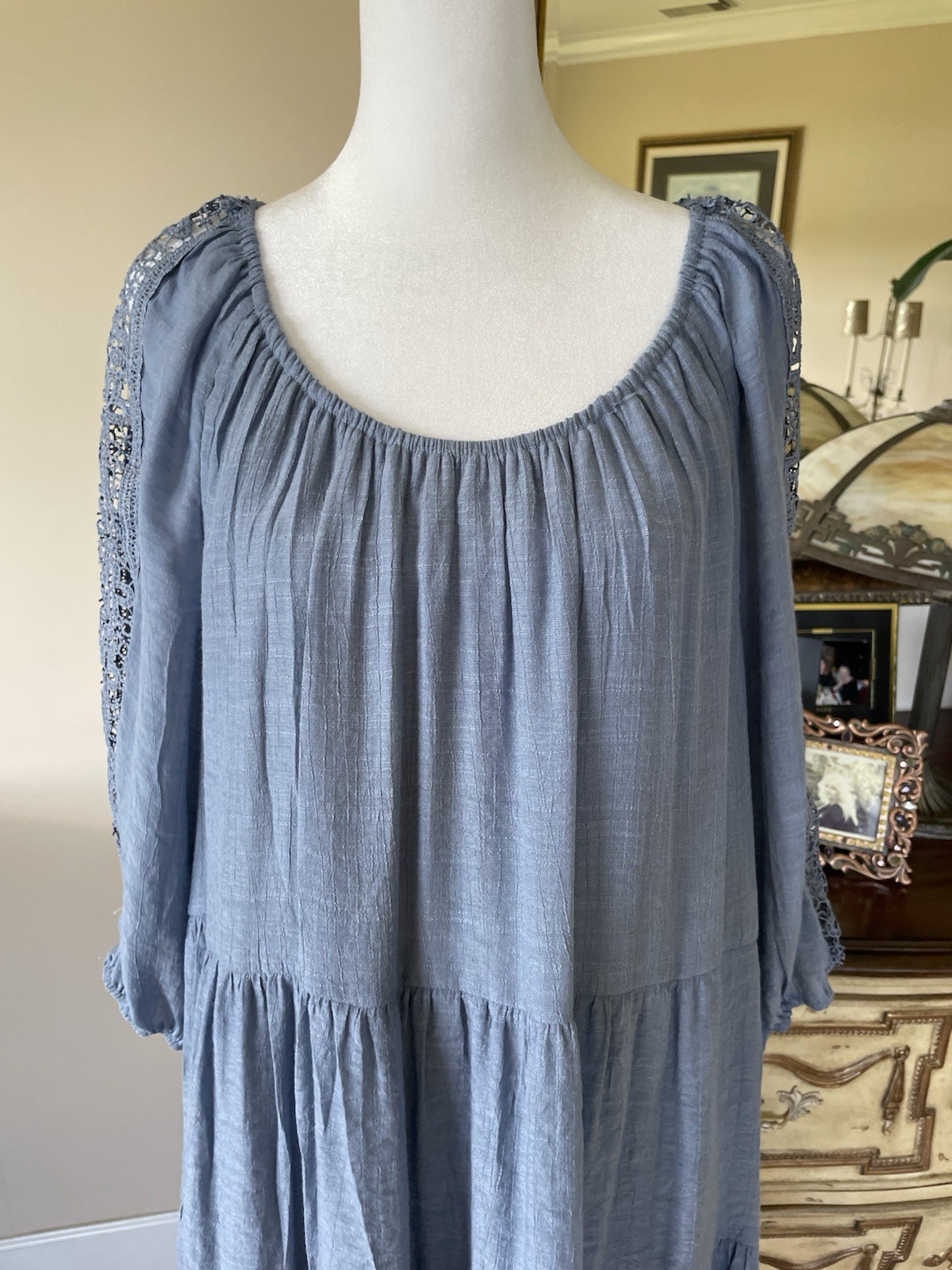 Old Navy Vintage Blue Rayon/Poly Pockets Tie Lined Boho Dress X/ L