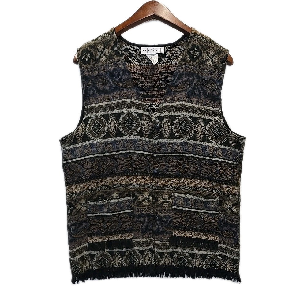 Style New York Vintage Southwestern Fringe Tapestry Vest USA Made Western Sz M-L