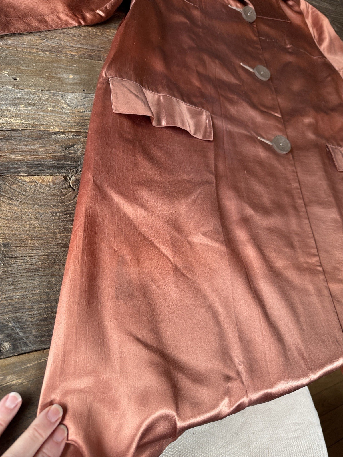 Mainstreet Vintage 50/60’s Copper Satin Weather Proof Trench Coat Velvet Collar