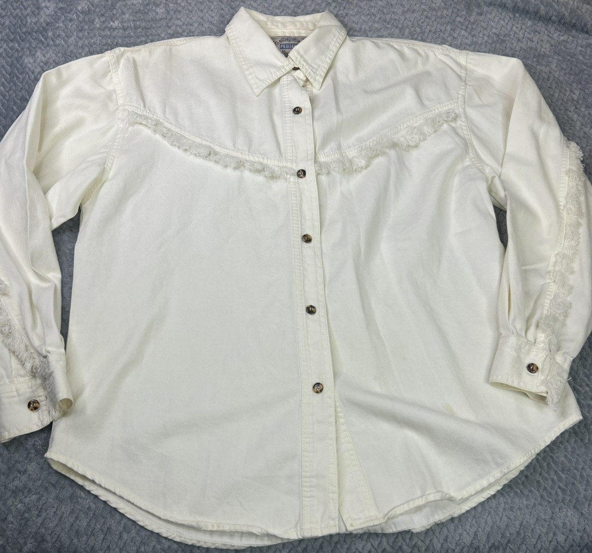 P S Gitano White Western Fringe Shirt Women’s M Vintage 90’s
