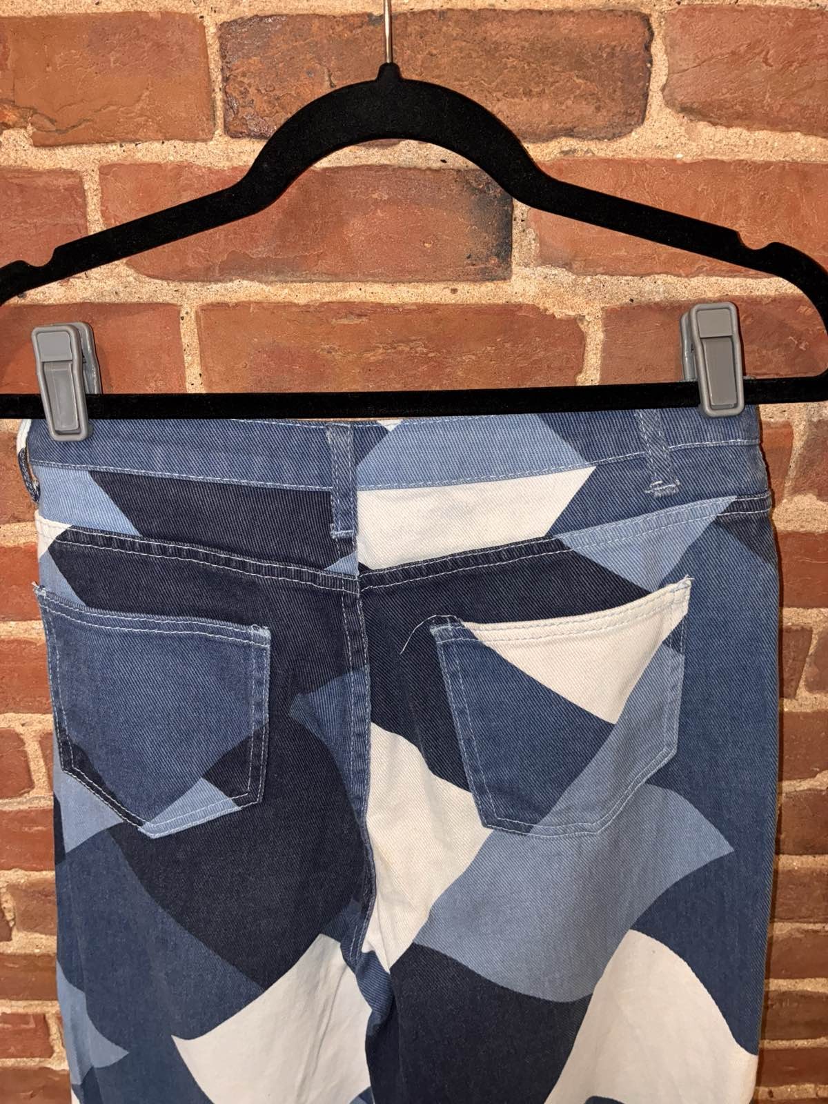Blue White Diamond Pattern Wide Leg Jeans