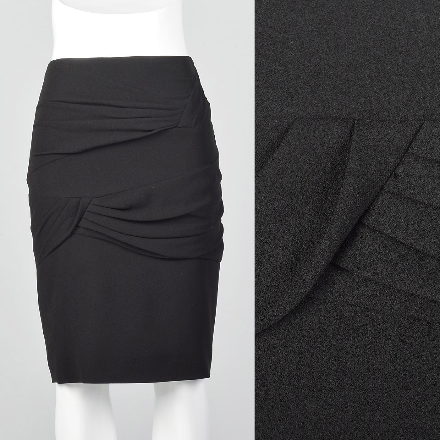 XS 1990s Escada Black Pencil Skirt Draped Detail Wear to Work Separates 90s VTG