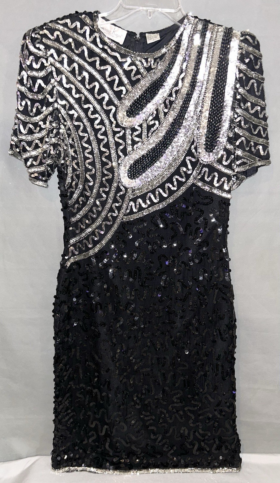 Vtg Laurence Kazar New York Sequins Silk Lined Cocktail Dress Back Zip Sz M