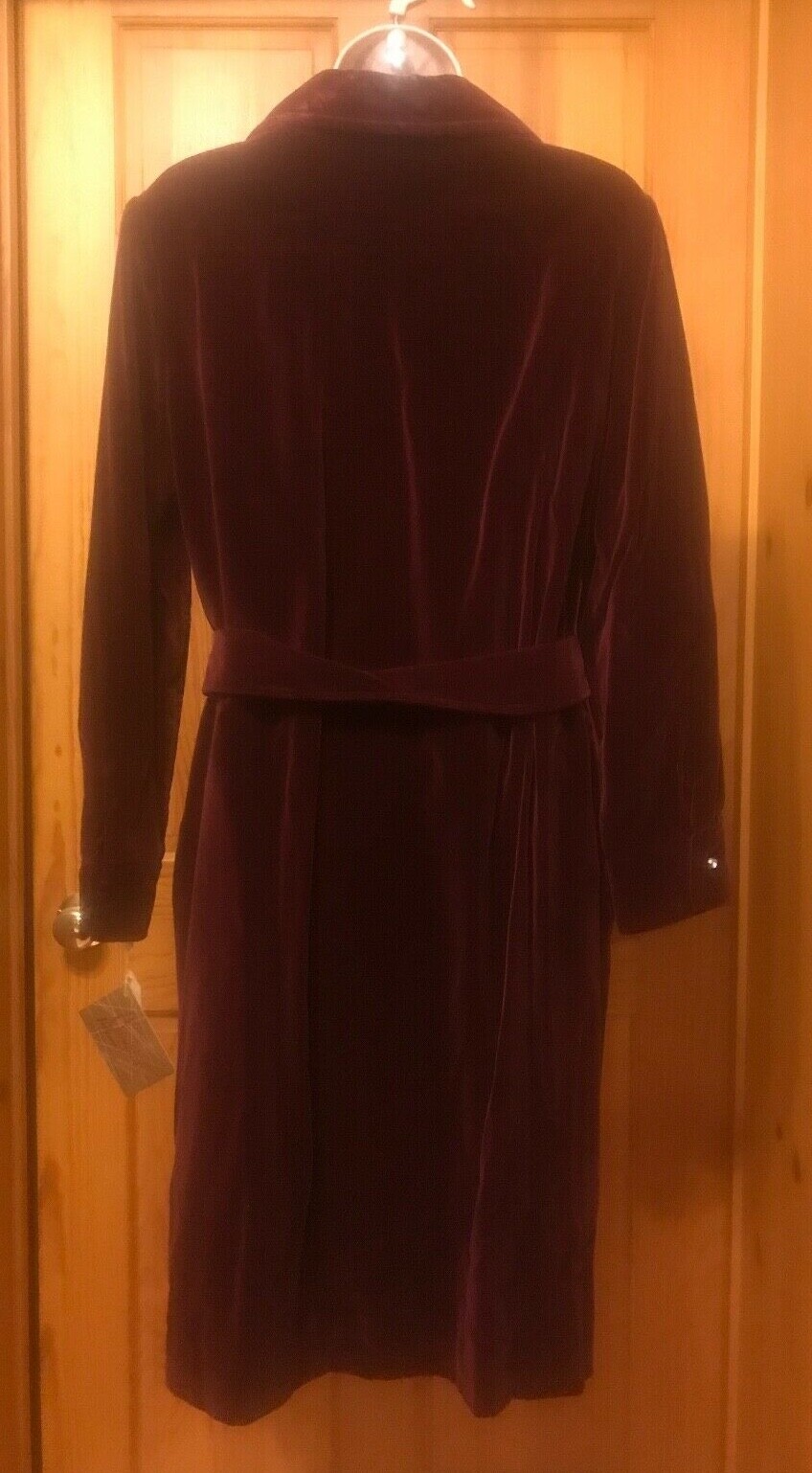 Vintage 1970s Burgundy Velvet Belted Shirt Dress Long Sleeve Size 14 New