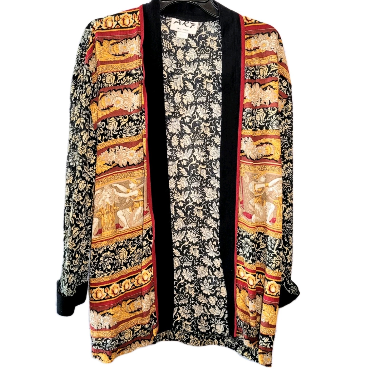 Vintage AKF New York Art To Wear Bold Mix Print Cover Up Jacket Open Size S Boho