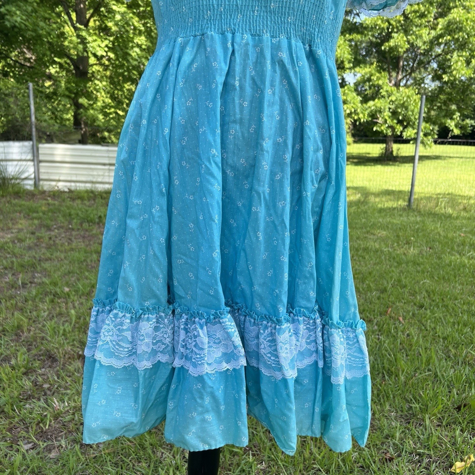 Vintage Partners Please Malco Modes Square Dance Dress Floral Blue Lace Size 14