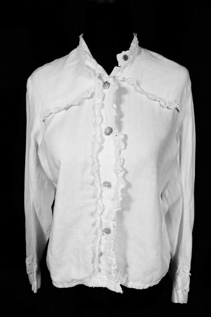 Antique French Edwardian White Cotton Blouse Size Medium 38&Prime; Bust Exc Condition