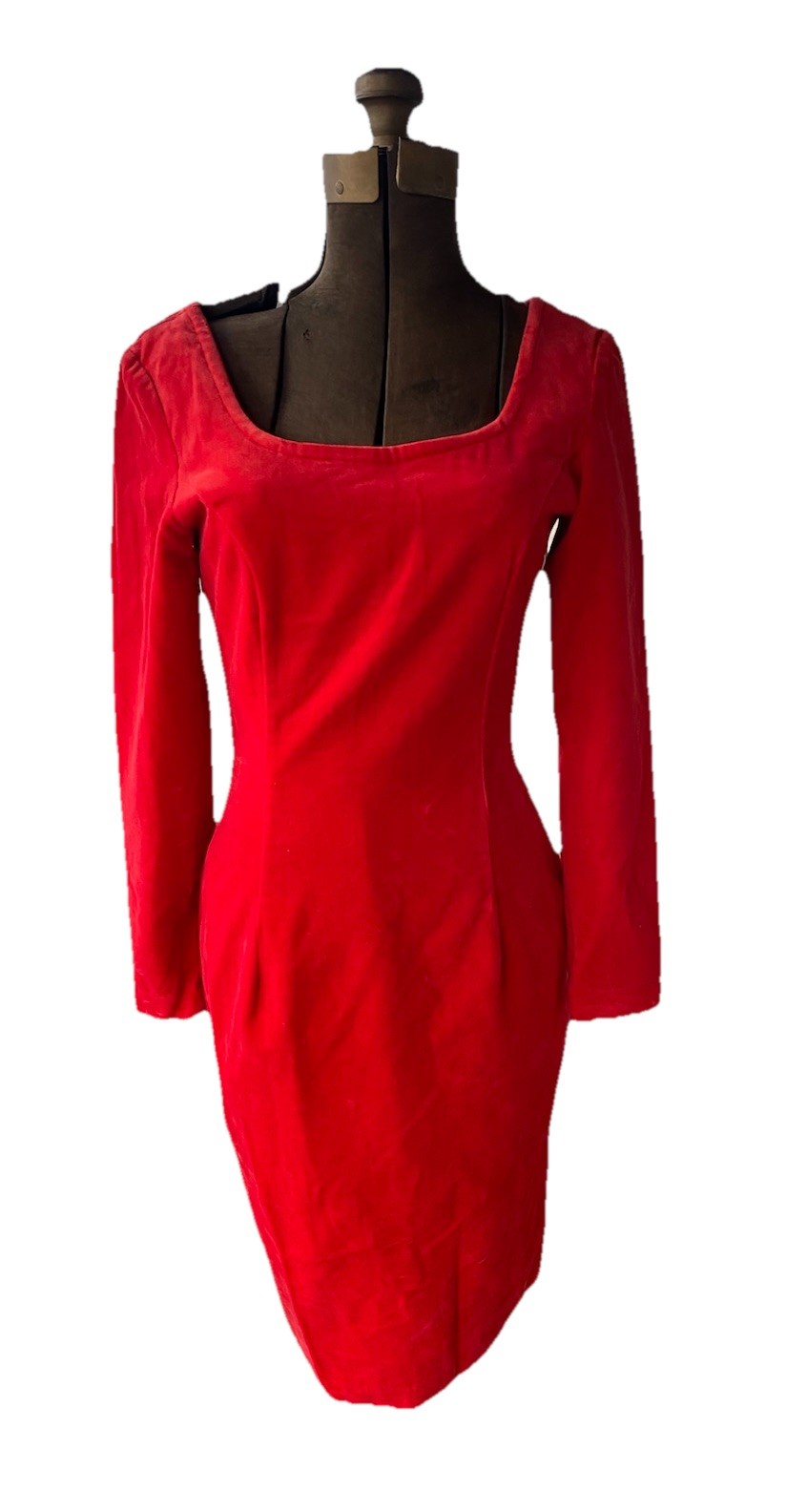 Vintage United Colors Of Benetton Dress Red Velvet 60s / 70s Sheath 42 / Small