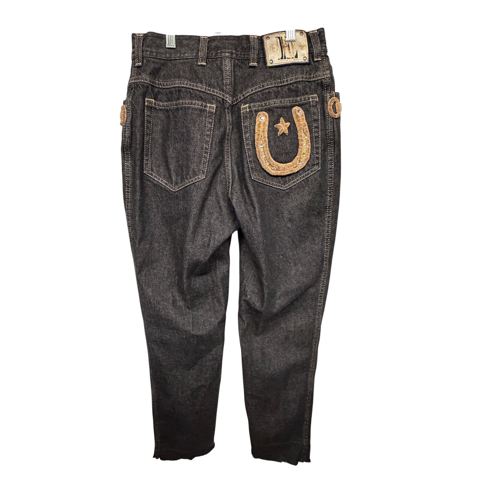 Escada Margaretha Ley Vintage Dark Western Horseshoe Embroidery Jeans 26×27