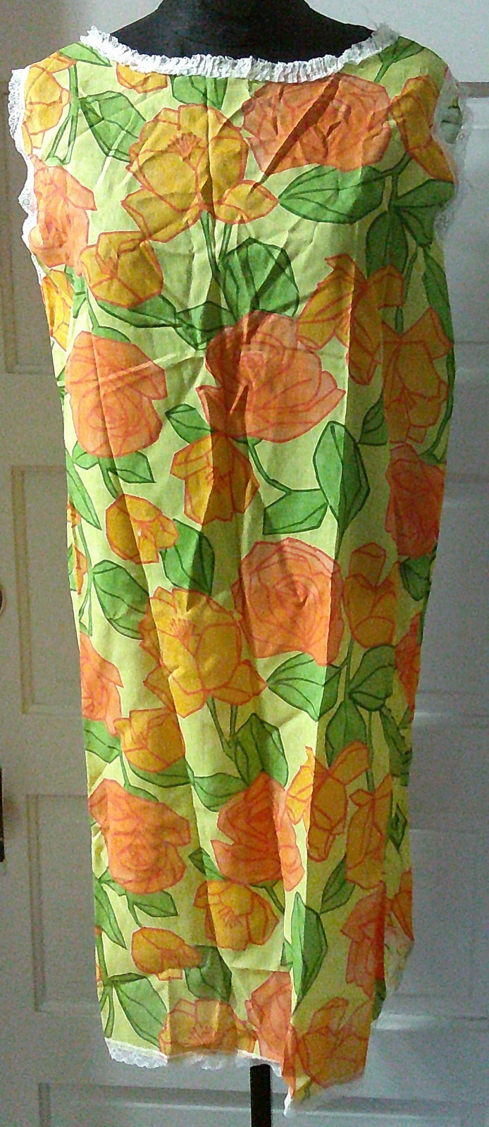 70&rsquo;s Unbranded GROOVY Orange Floral Sleeveless Night Gown M