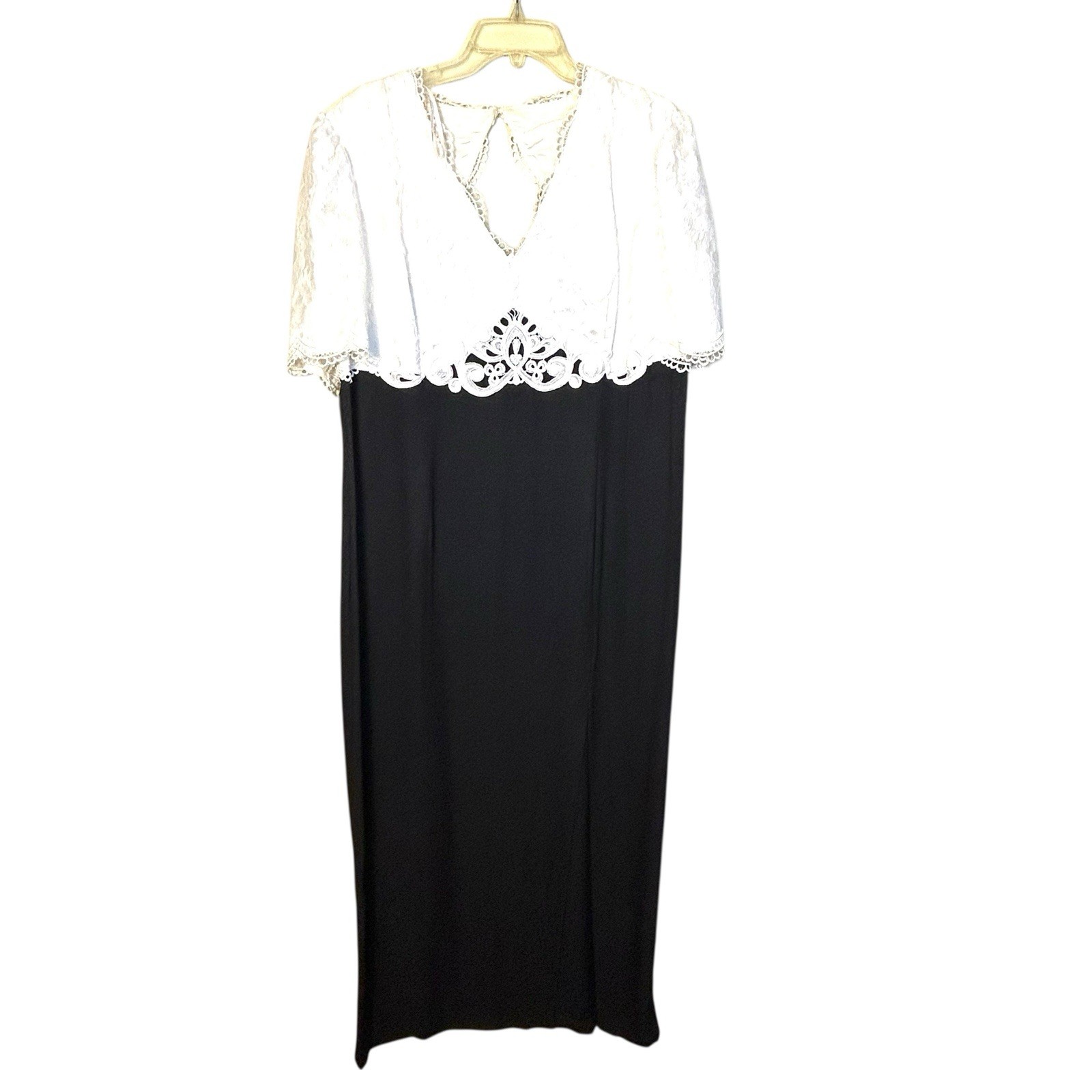 Vintage Jessica McClintock Gunne Sax Size 18W Black Ivory Lace Maxi Dress Slit