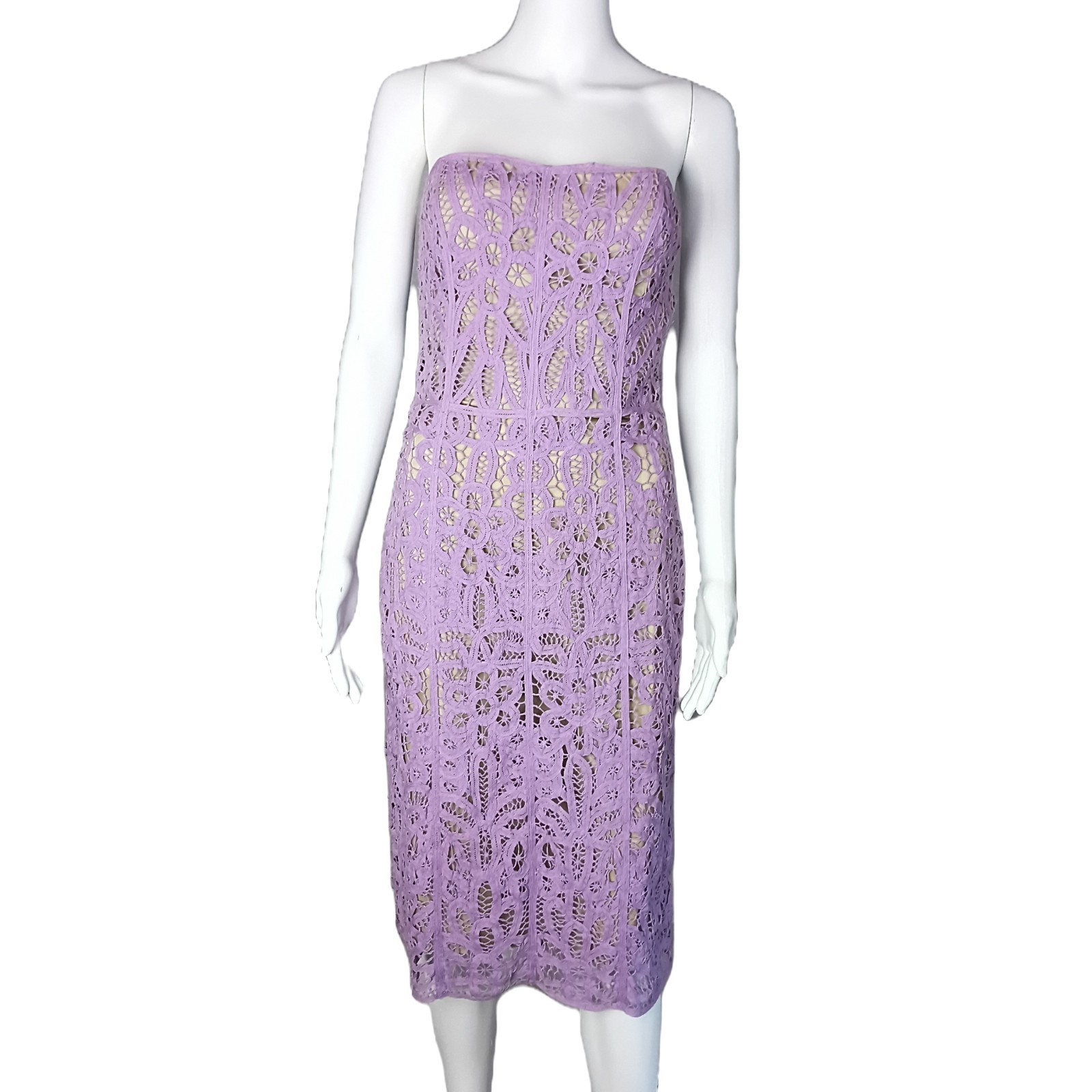VTG Y2K Betsey Johnson New York Battenberg Lace Strapless Dress In Lilac Sz 4