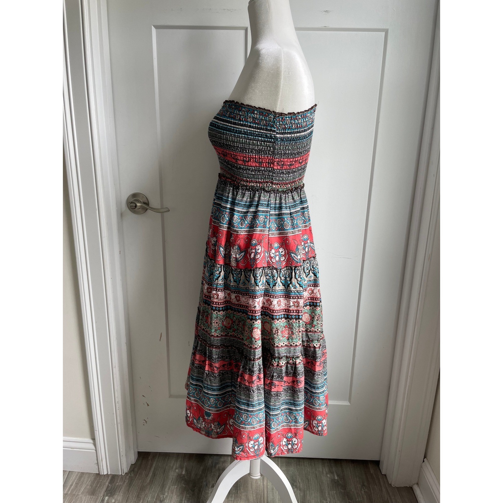 Mudd Vintage 90s Y2K Mudd Smocked Tiered Dress XS Paisley Cotton Floral Boho