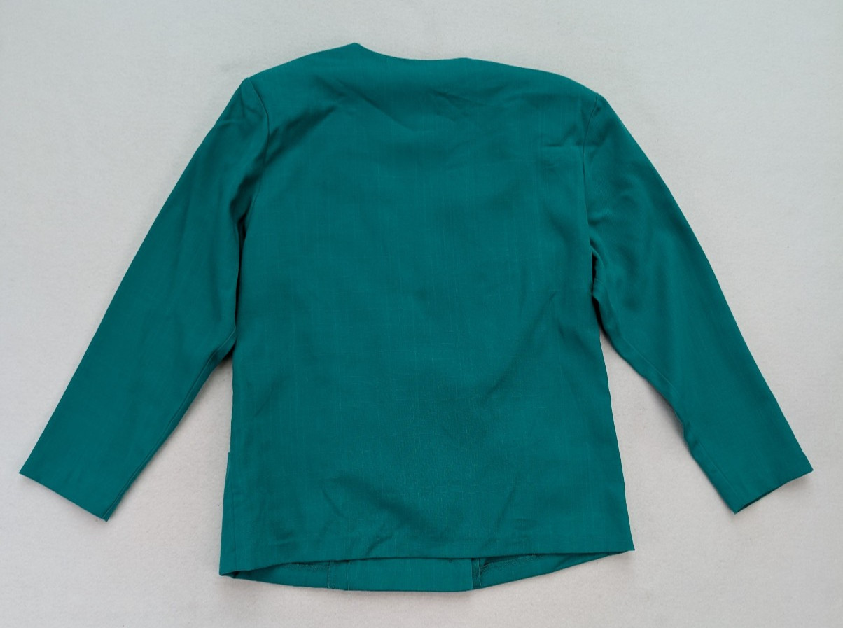 Vintage 80s Women&rsquo;s Skirt Suit Size 16 Green Double-Breasted Belt