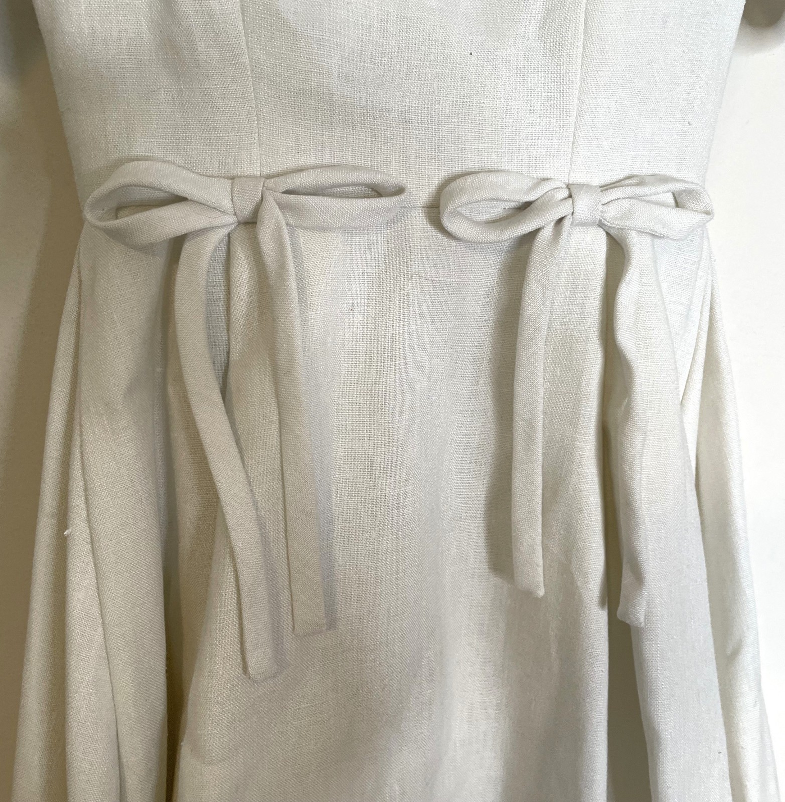 Vintage 40s Irish Linen Wedding Dress XS S Button Back Bows Long Train SS 0 2 4