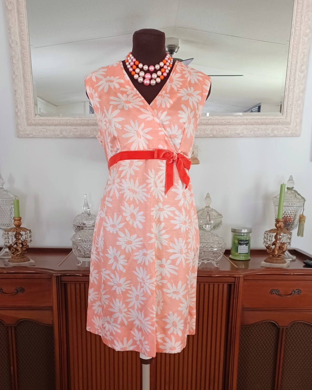 Vintage 70s MOD Dress Daisy&rsquo;s Sleeveless Polished Cotton Super Cute Sz M-L