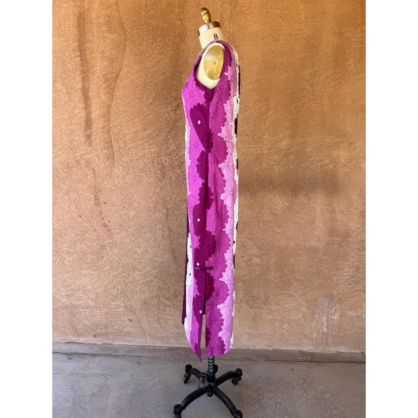 Vintage 1960s–70s Lauhala Hawaiian Maxi Dress Made in Hawaii Purple Floral Mod