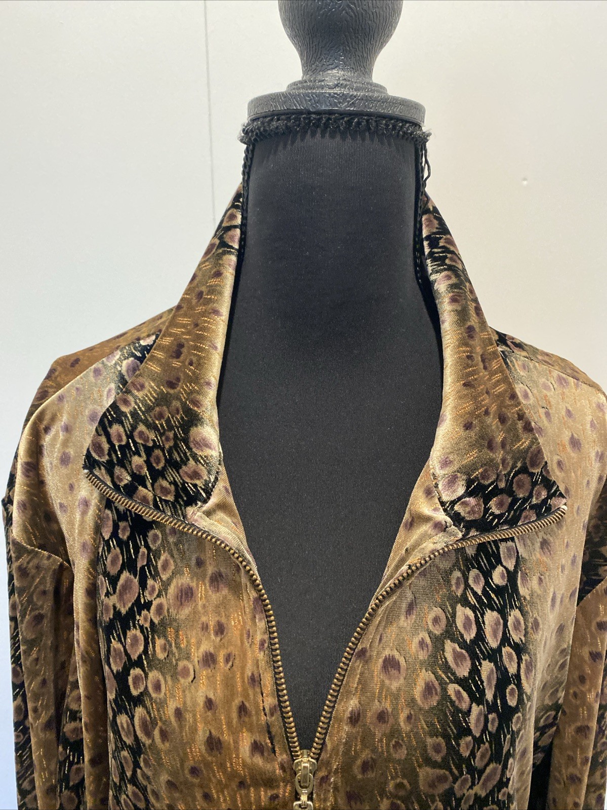 Silver Threads Vintage 80s Metallic Velvet Animal Print Jacket Gold SZ L Made US