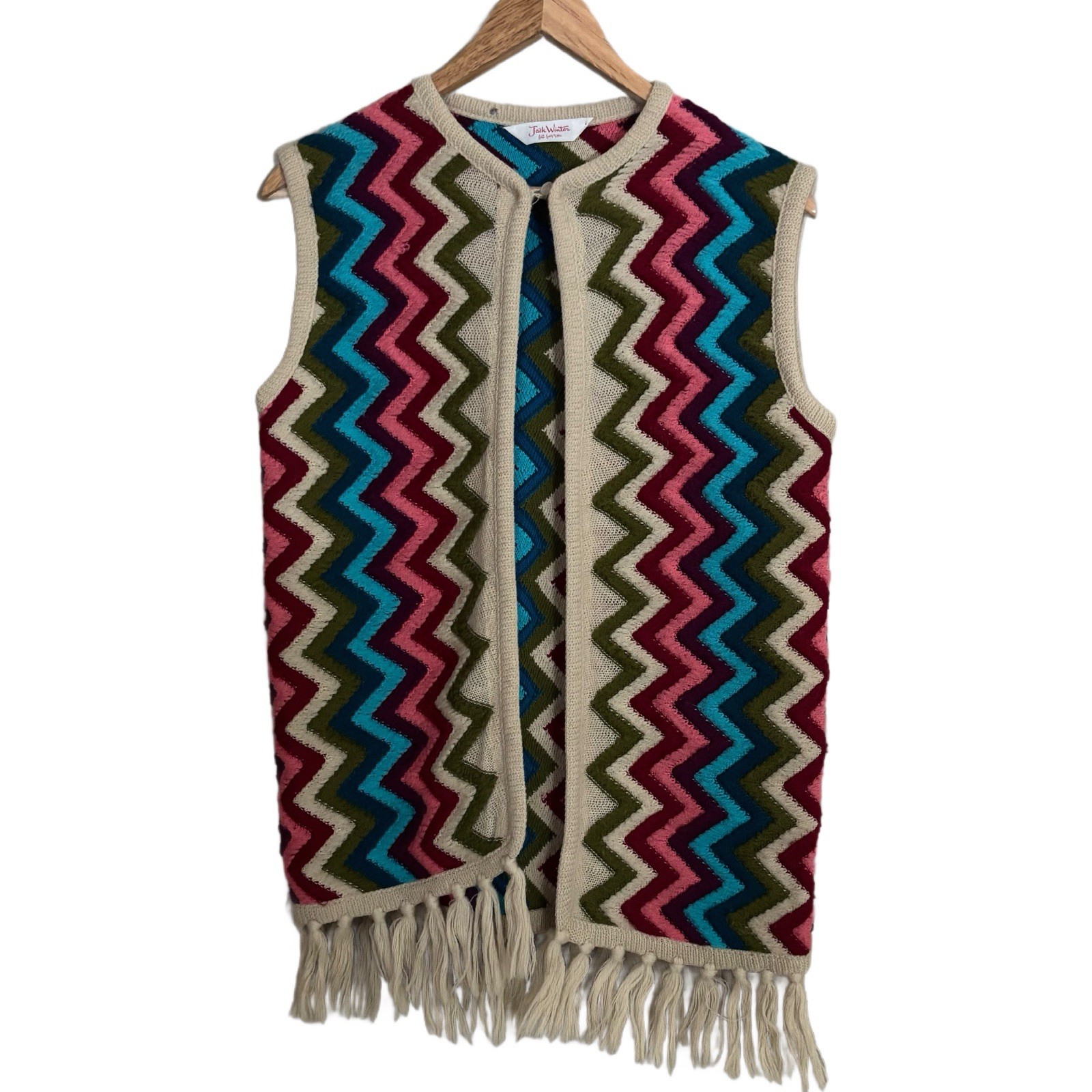 Vintage 70’s Fringe Rainbow Zigzag Vest “AS IS” 19” pit to pit Approx Size S-M