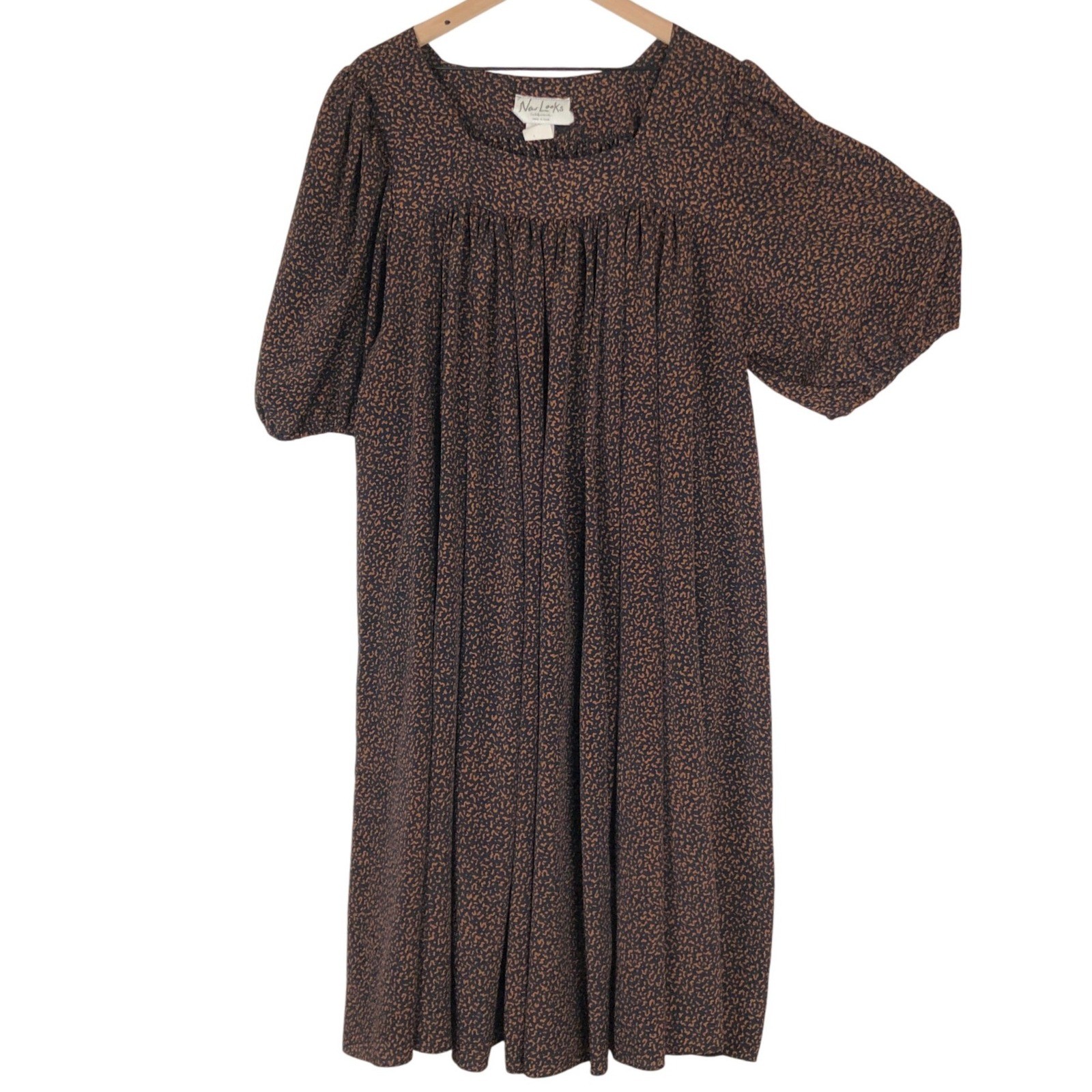 VTG New Looks California Muumuu Dress Brown Black Abstract Animal Print One Size