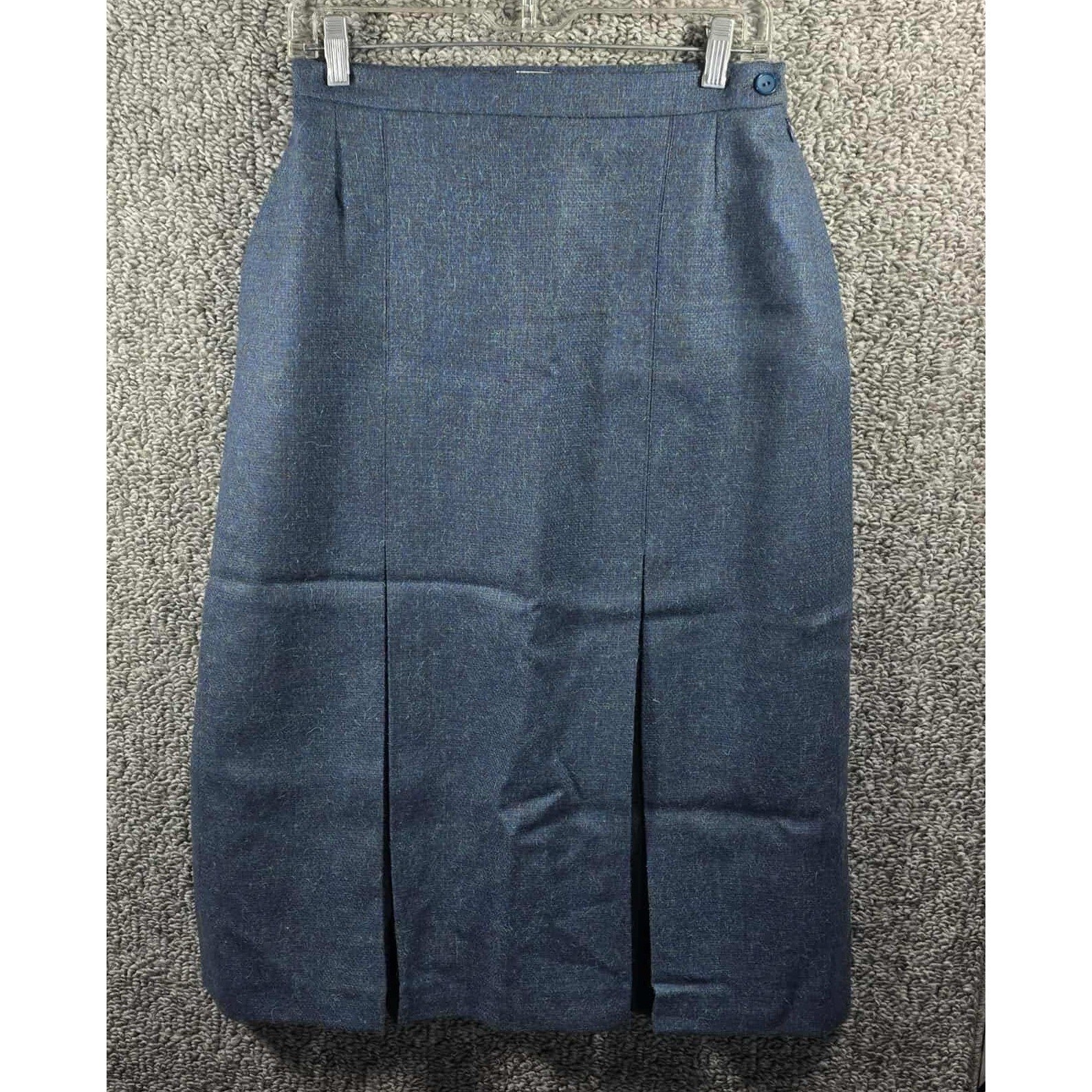L.L. Bean Midi Skirt Vintage Wool Mohair Tweed Blue Made in England 29in Waist