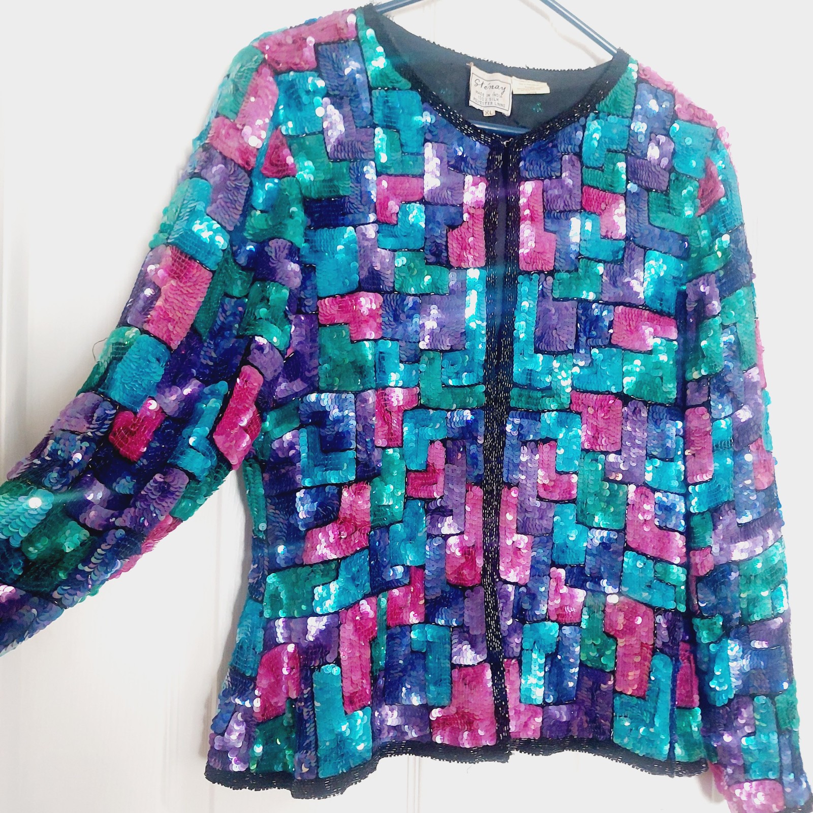 Stenay Vintage 80&rsquo;s Sequined Embellished Silk Women&rsquo;s XL Jacket Coctail Blazer