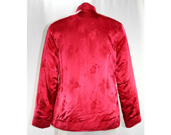 Pink Satin Jacket – Size 6 Asian Raspberry Evening Mandarin Collar Down-Filled