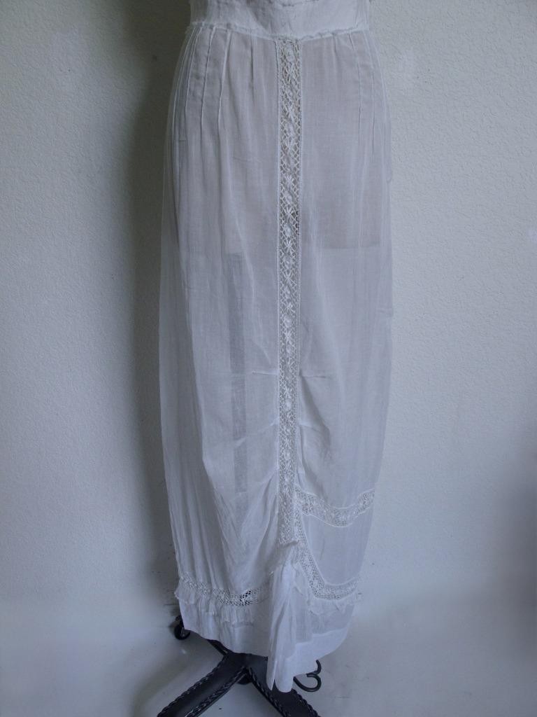 Antique Victorian Edwardian White Sheer Voile Dress XXXS Lace Trim Pintucks
