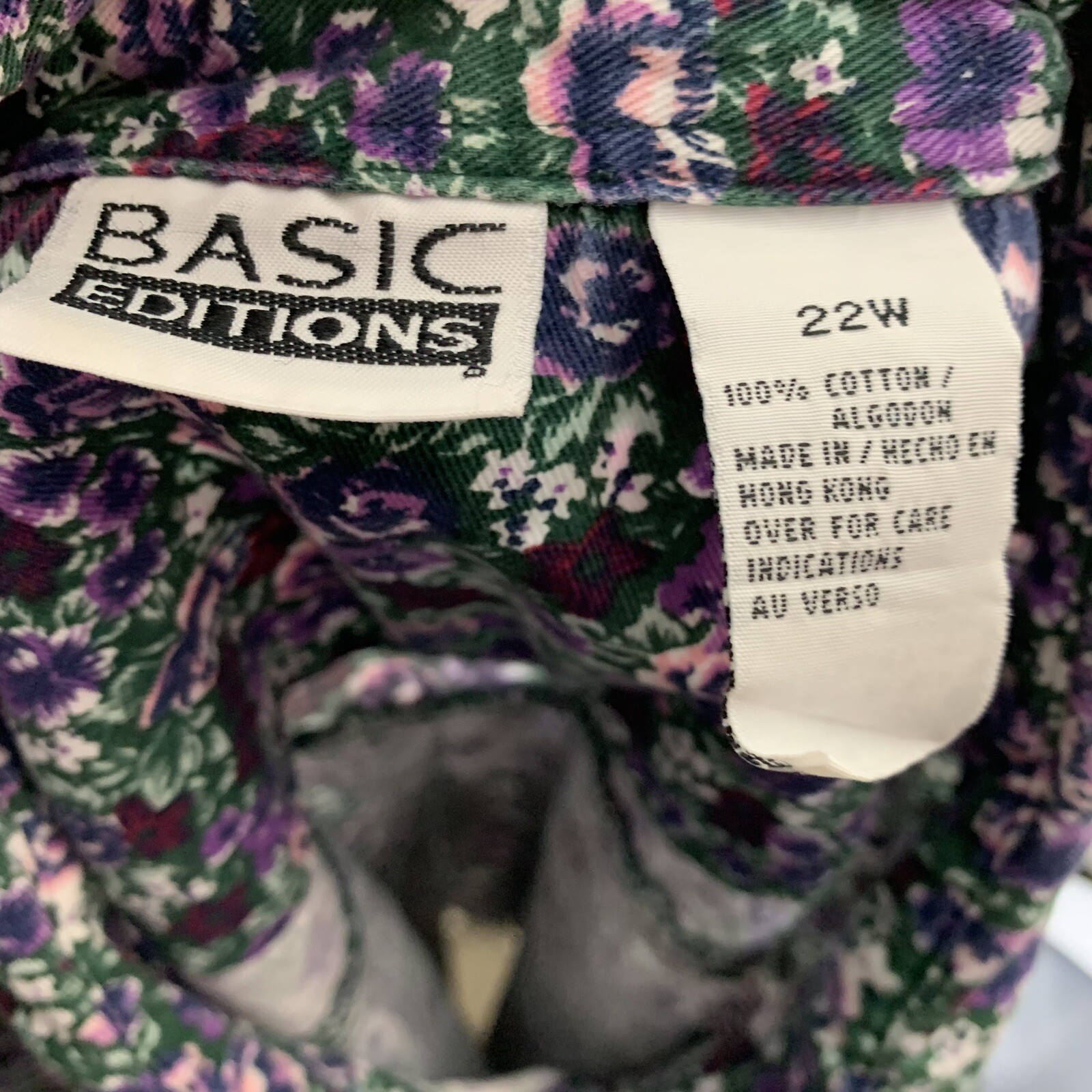 Vintage Button Shirt Size 22W Basic Editions Green Purple Floral Long Sleeve Top