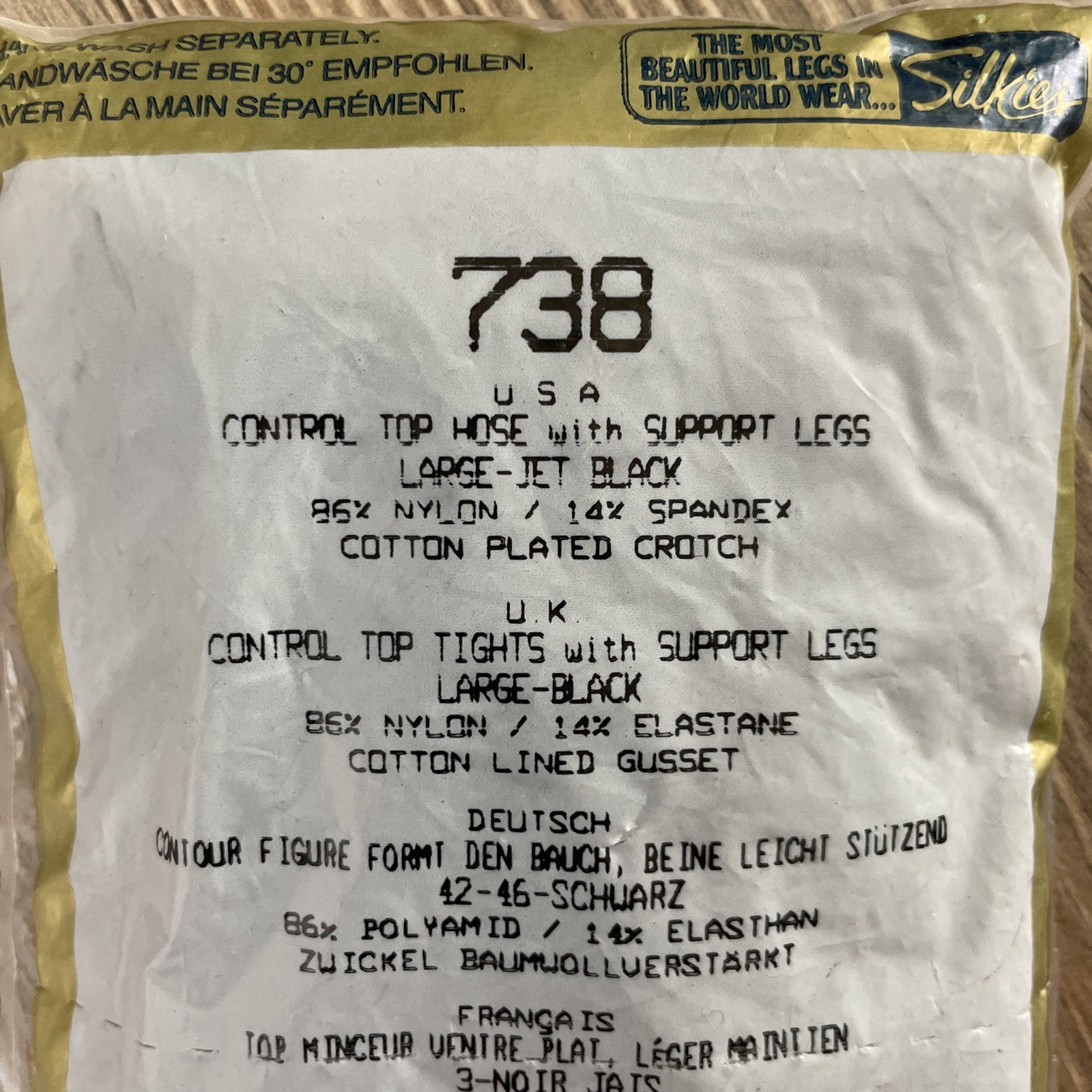 Silkies control top pantyhose large Jet Black 738
