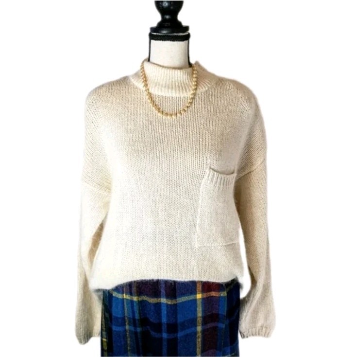 Vintage 80s Ioco Luxurious Silk Angora Cream Longline Sweater L