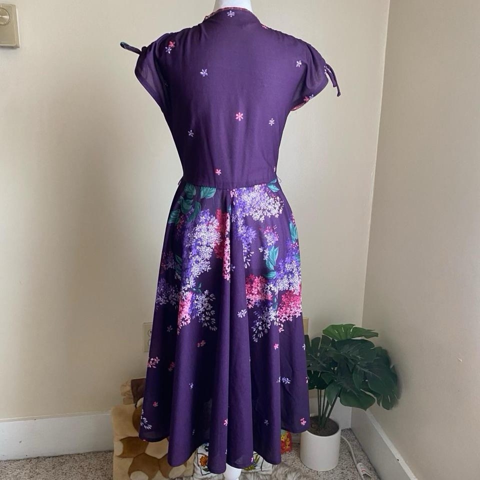 Vintage 70s Purple Floral Midi Dress