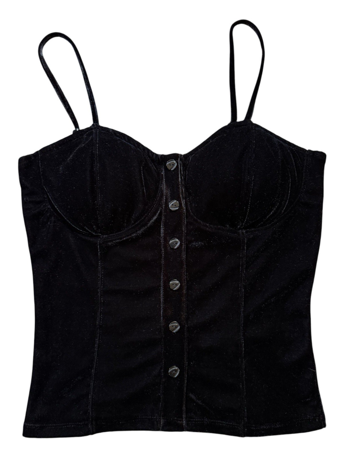 Vintage Y2k Wet Seal Black Velvet Goth Whimsigoth Bustier Corset Top Size M