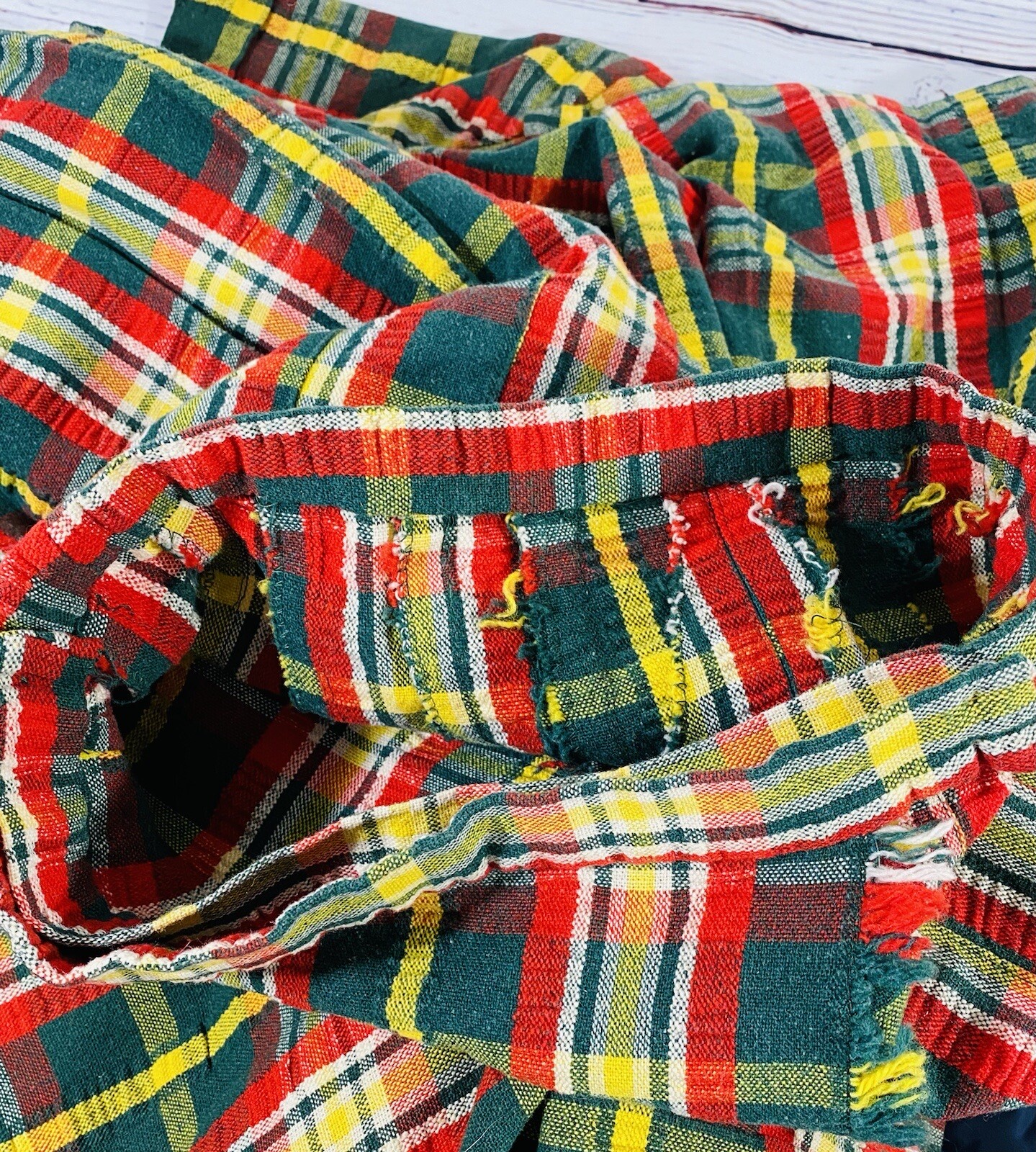 Vintage Plaid Jacket Skirt Set Handmade 1960s or 1970s Retro Green Red Yellow