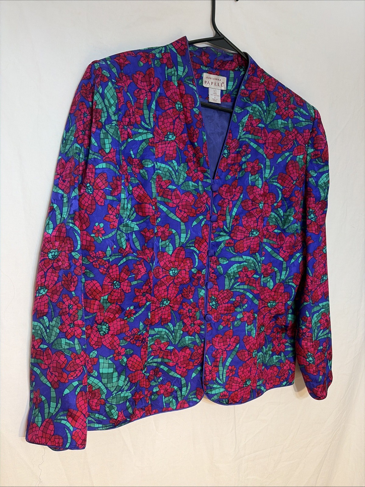Vintage Adrianna Papell Top 100% Silk Blouse Adult 16 Floral Long Sleeve Women&rsquo;s