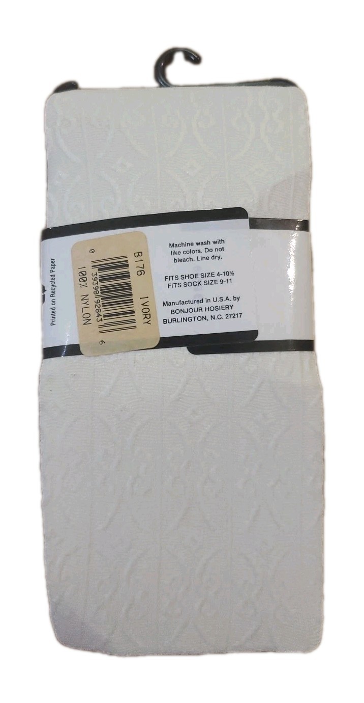 Vintage Bonjour Decorative Trouser Socks Made in USA Nylon Ivory 9-11