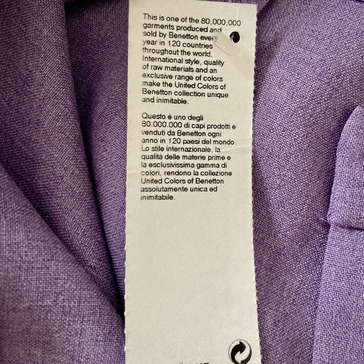 United States of Benetton deadstock vintage NWT purple polyester trousers size 8