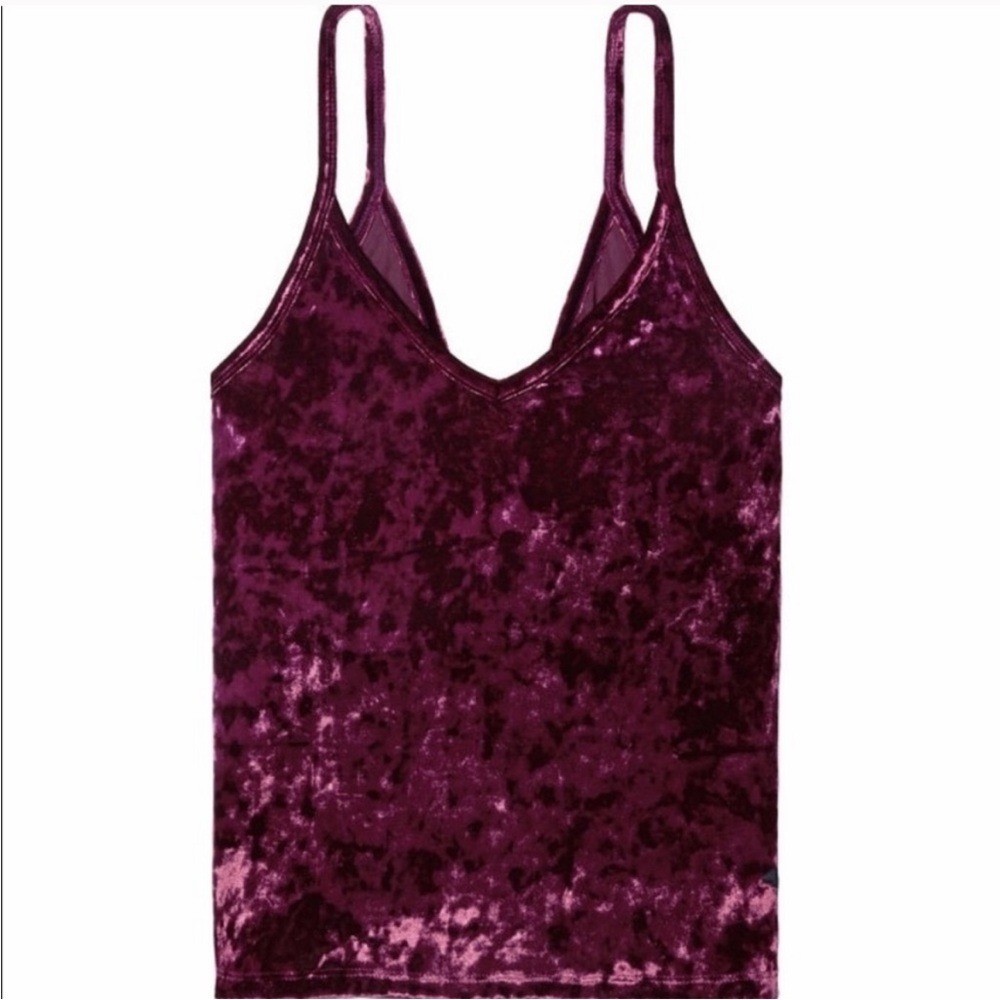 PINK Victoria&rsquo;s Secret Red Crushed Velvet Camisole Top