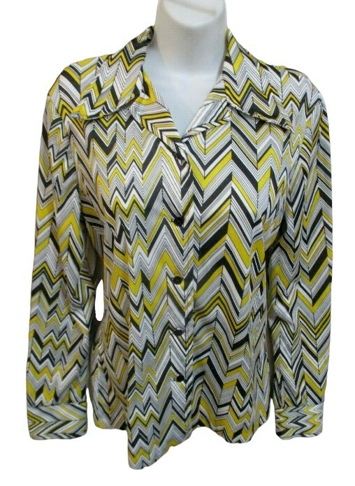 VTG 60&rsquo;s Stockton Stretchy Polyester Zig Zag Shirt Size 16