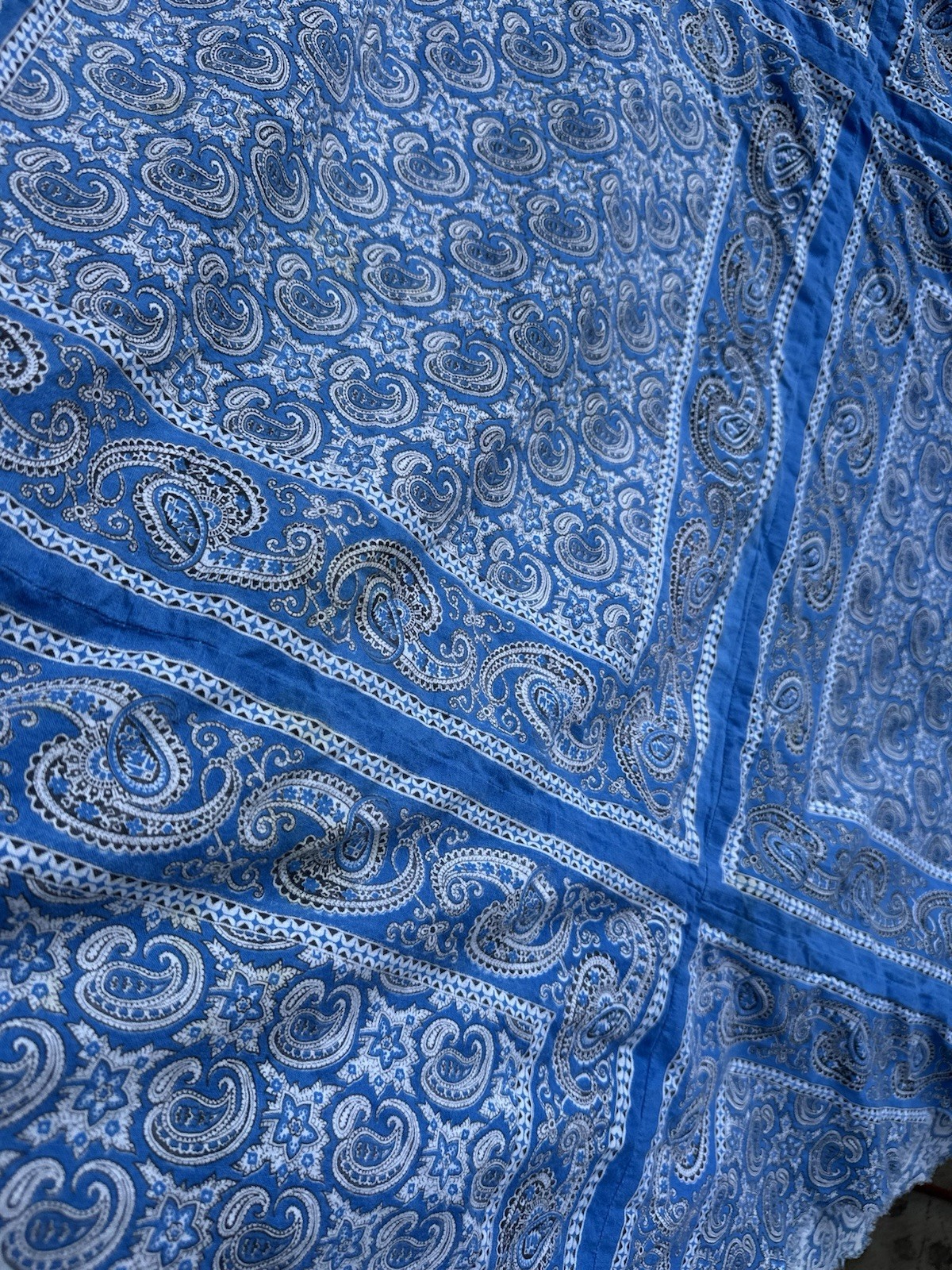 Vintage 70s Flowy Blue Paisley Bandana Boho Cotton Kaftan Maxi Dress One Size