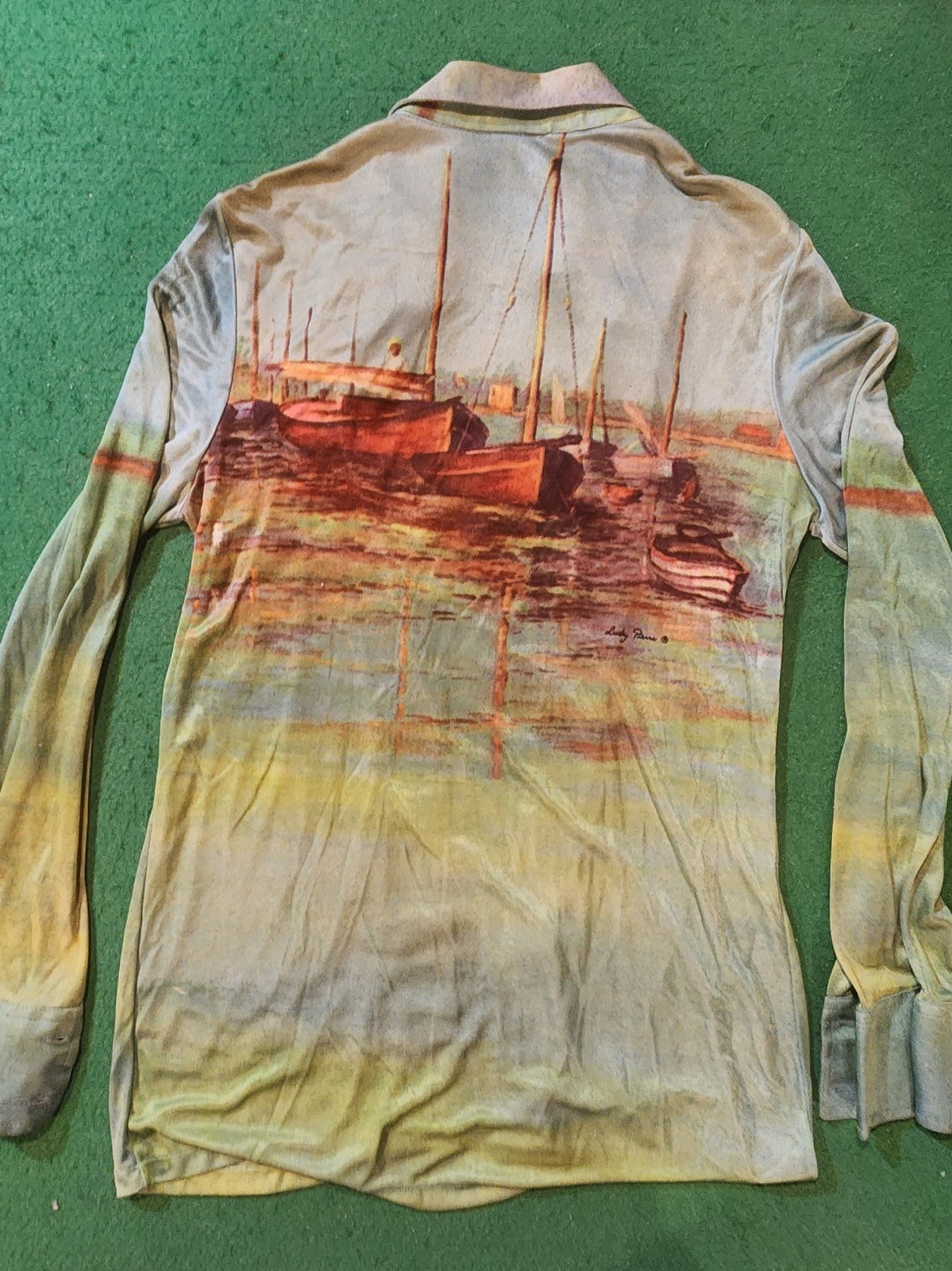 Vintage Womens Button up Blouse 70s Ship Harbor Artsy Lucky Pierre Womens Rare M