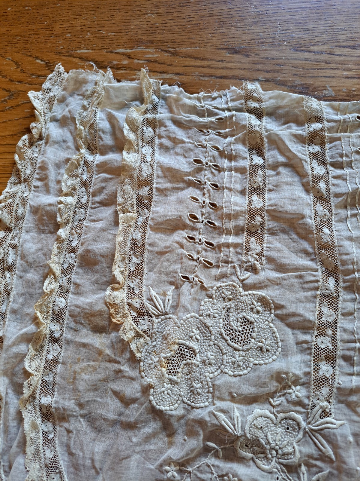 Antique Victorian Edwardian Blouse FRONT ONLY Beige Lace and Embroidery