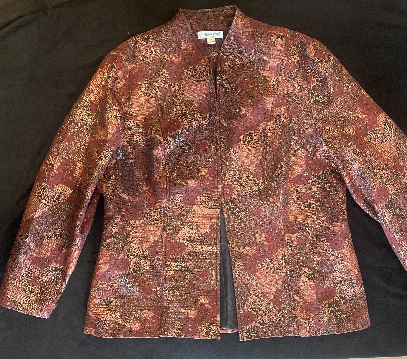 Coldwater Creek Red Orange Open Front Women&rsquo;s Tapestry Jacket Size XL Preowned