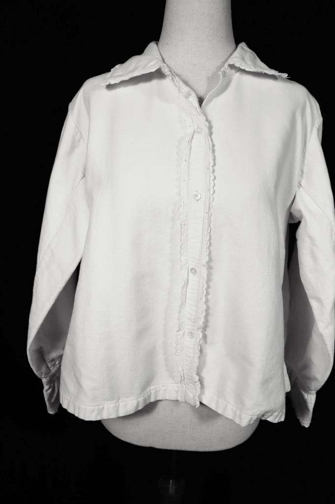 French Antique 1920&rsquo;s White Cotton Flannel Lined Blouse Size Large Exc Condition