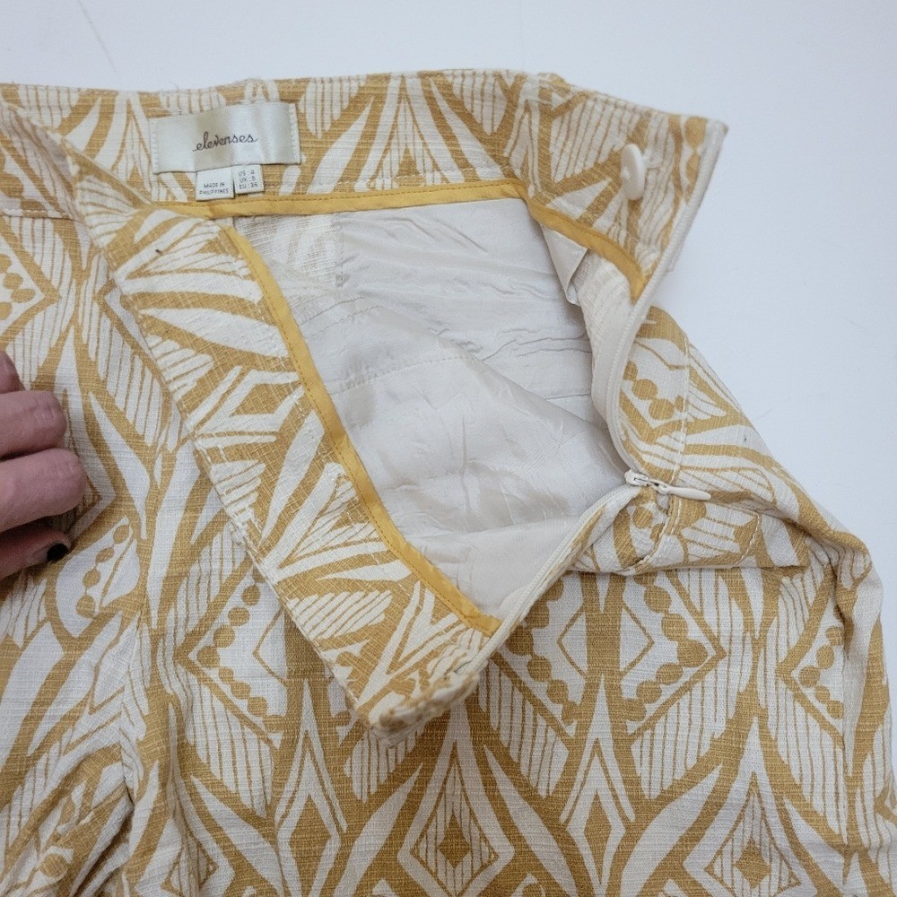 Anthropologie Elevenses Tiled Tide Shorts Mustard Yellow Tribal Boho